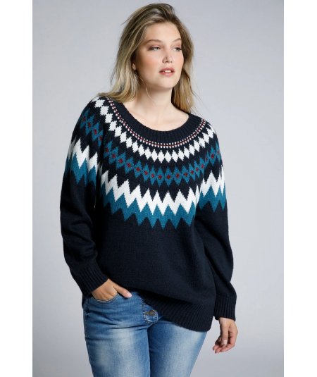 ULLA POPKEN PLUS SIZES CURVY Norwegian Design Glitter Accent Round Neck Sweater