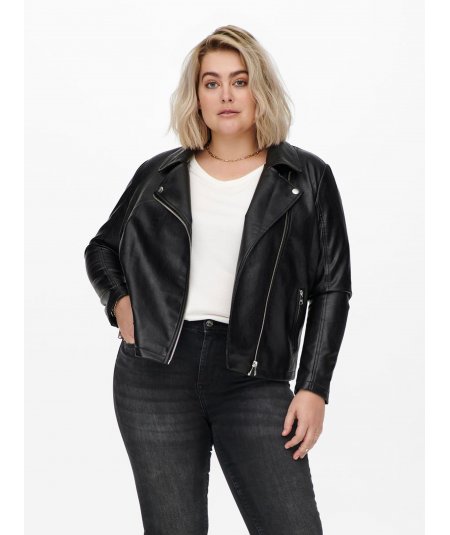 ONLY CARMAKOMA PLUS SIZES FAUX LEATHER BIKER JACKET FOR CURVY WOMAN