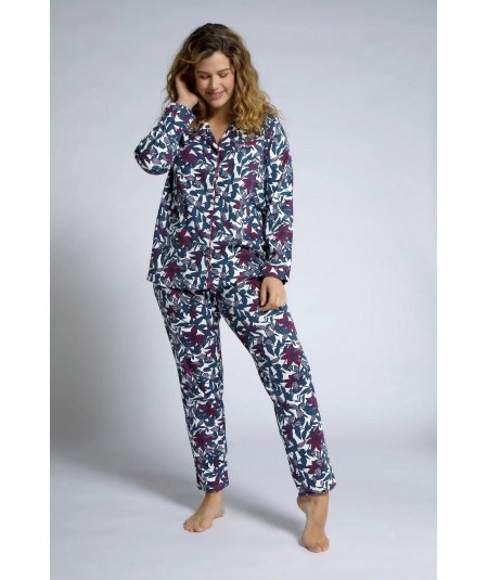 ULLA POPKEN PLUS SIZES Star Flower Button Front Knit Pajama Set