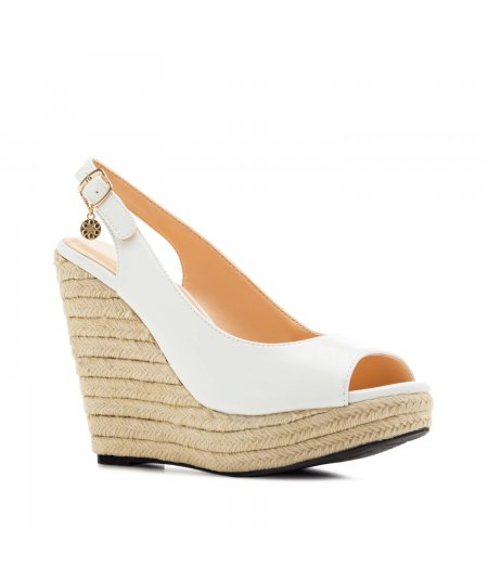 ANDRES MACHADO BIG SIZES Jute Wedges in White faux Leather