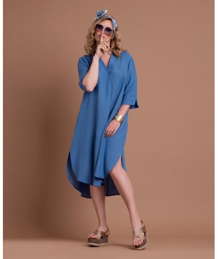 QUIIN21 ABITO CHEMISIER CURVY MISTO LINO PER DONNA E RAGAZZA TAGLIE COMODE