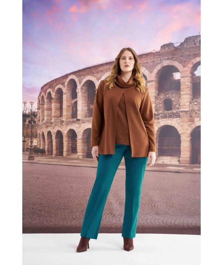 EXSY . Pullover curvy finto twin-set da donna taglie comode